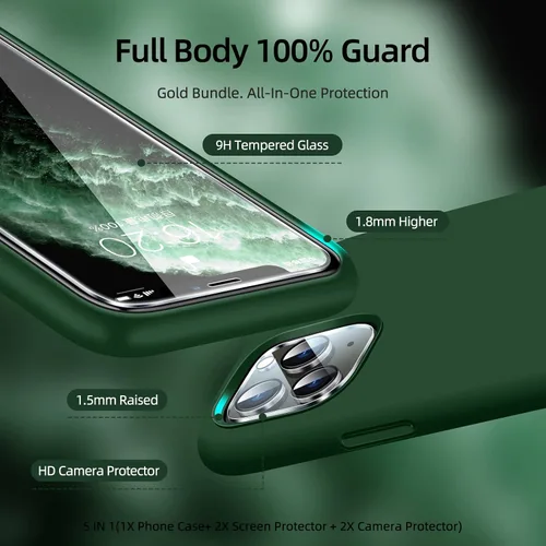 Vista 2 de Funda 5 en 1 para iPhone 11 Pro Max de 6.5, con 2 protectores de pantalla + 2 protectores de lente de cámara, funda delgada de silicona líquida a