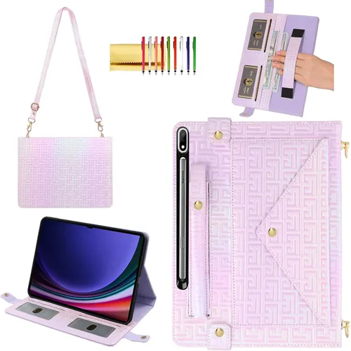 Vista 8 de Bolso Funda para Samsung Galaxy Tab S10 FE/S9 FE 10.9"/S9/S8/S7 11", Techcircle Folio con Soporte Cruzado, Billetera con Ranura para Lápiz S Pen