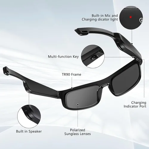 Vista 4 de Lentes inteligentes, lentes de sol polarizados Bluetooth con micrófono y altavoces integrados, oreja abierta, asistente de voz, protección UV