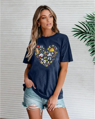 Vista 3 de FASHGL Camiseta de senderismo para mujer, divertida camiseta gráfica de montaña, linda camiseta de regalo para cámper, camisas casuales de vacaciones