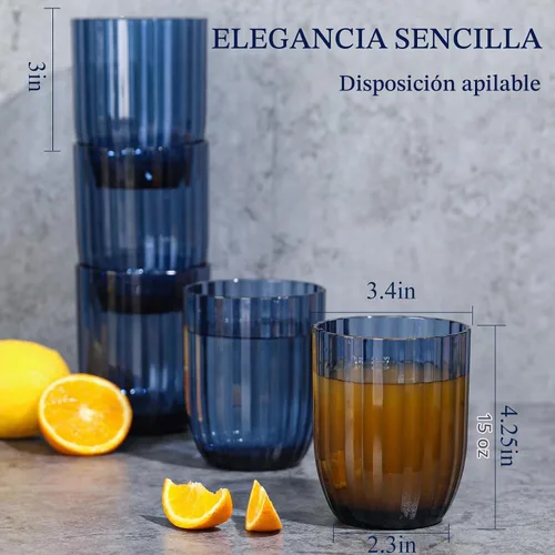 Vista 3 de Vasos de plástico acrílico transparente Highball Vasos de plástico reutilizables de 15 onzas (juego de 6) Apilables Vasos sin BPA