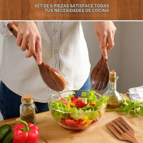 Vista 6 de Cucharas de madera para cocinar 6PCS Juego de utensilios de cocina