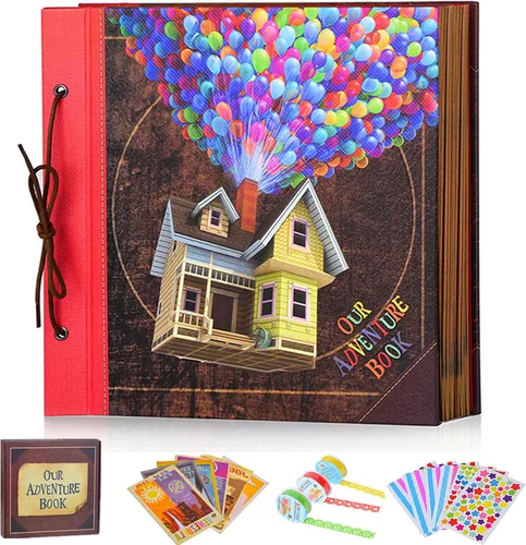 Vista 14 de Nuestro libro de aventuras hecho a mano de 11.92 x 7.62 pulgadas encuadernado en cuero con 80 páginas, letras en relieve, inspirado en 'Up', ideal