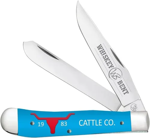 Vista 8 de WHISKEY BENT HAT CO. Navaja de bolsillo plegable tradicional Trapper de 4.125 pulgadas, longitud cerrada, cuchillas de acero inoxidable 440C (azteca)