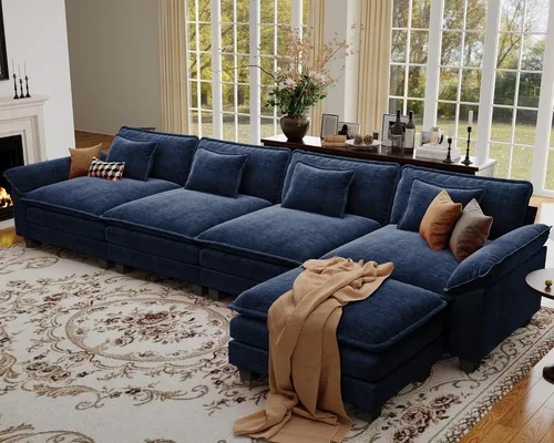 Vista 120 de Sofá modular de gran tamaño de 154 pulgadas, cómodo sofá en forma de U con 3 otomanas móviles, sofá moderno de felpilla de 7 plazas para sala