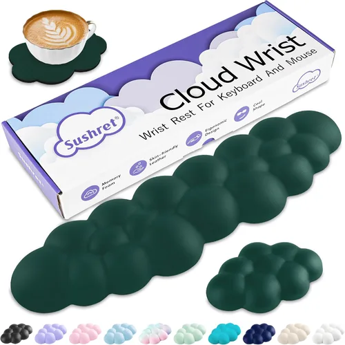 Vista 10 de Cloud Reposamuñecas para Teclado, Juego de Almohadilla para Muñeca de Teclado Cloud con Espuma Viscoelástica de Cuero PU, Lindo Reposabrazos
