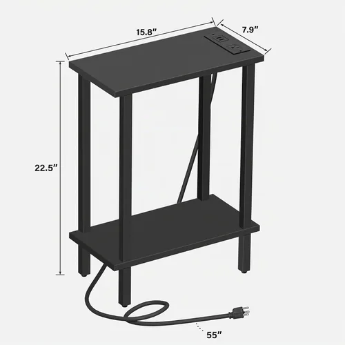 Vista 3 de TUTOTAK - Mesa auxiliar pequeña con estación de carga; mesa lateral estrecha con puertos USB y tomas de corriente; mesa de sofá delgada; mesita