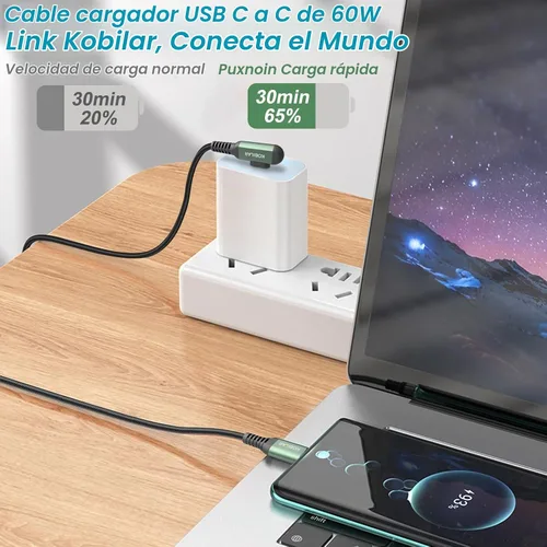 Vista 2 de Cable USB C a USB C, cable de carga tipo C en ángulo recto, cargador rápido USB-C de 90 grados para iPhone 17/16 Pro Max Plus, iPad Pro, cable tipo