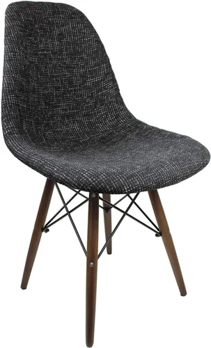 Vista 3 de Mid-Century - Silla de comedor lateral tapizada de tela tejida moderna con patas Eiffel de madera de nogal oscuro, juego de 2 (negro)
