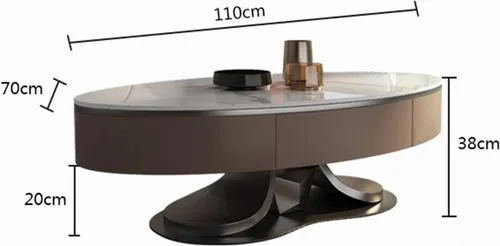 Vista 2 de Mesa auxiliar para sofá de sala de estar, mesa auxiliar ovalada de lujo con mesa de pizarra, mesa de centro moderna para sala de estar con cajones