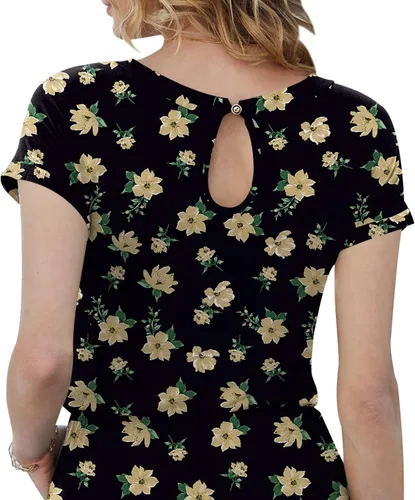 Vista 3 de DouBCQ Mono de manga corta, con cintura elástica y bolsillos, informal, para mujer