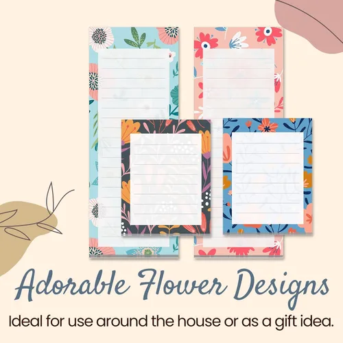 Vista 7 de Prims & Flourish Magnetic Notepads for Refrigerator, 4-Pack Grocery List Magnet Pad for Fridge, To-Do List, Reminders, Scratch Pads, Cute Floral