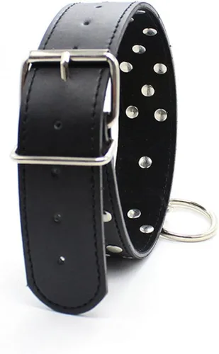 Vista 4 de chenyesun Gargantilla de cuello con correa, piel sintética ajustable gargantilla, anillo tórico punk cuello collar collar collar collar remache