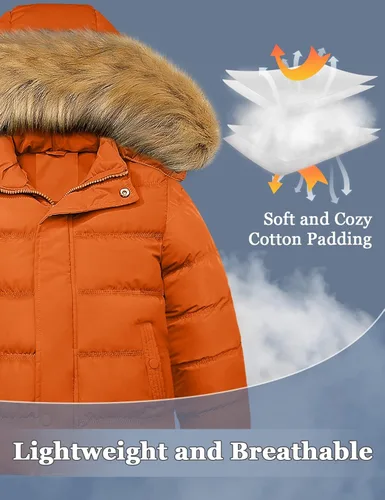 Vista 7 de Szory Abrigo de parka grueso para niño, chaqueta cálida de invierno con capucha de piel extraíble