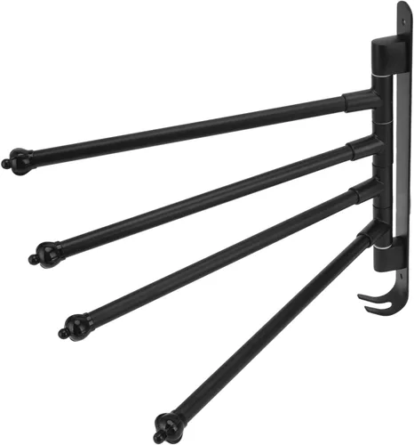 Vista 3 de Toallero giratorio de acero inoxidable negro con 3 brazos, toallero giratorio y movible con 3 brazos, ideal para baño, armario y cocina