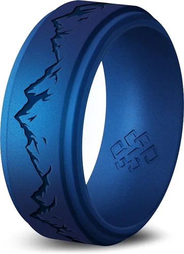 Vista 22 de Knot Theory Anillo de silicona para hombre, grabado de montaña, ondas, bosque, ancho de banda de 0.315 pulgadas, transpirable, ajuste cómodo