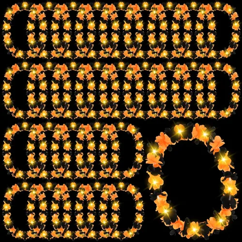 Vista 34 de Sherr 24 piezas de collares de flores hawaianas con luces LED para boda, luces LED para luau, collares de flores hawaianas para playa, carnaval