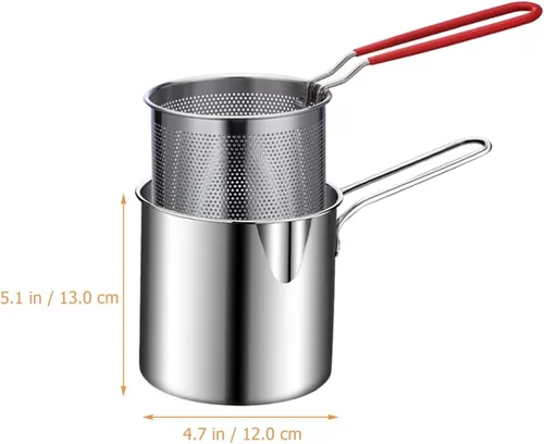 Vista 7 de 1 juego de olla profunda de acero inoxidable con cesta para freír olla de cocina de acero inoxidable para calentamiento rápido, diseño ergonómico