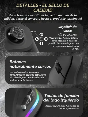 Vista 7 de TKMARS Ratón vertical ergonómico inalámbrico para juegos con joystick, Bluetooth y 2.4G, 12 botones programables, 24000 DPI ajustable, mouse RGB