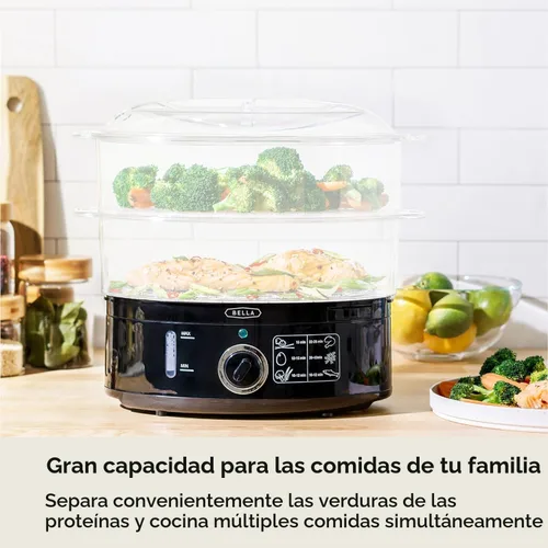 Vista 4 de BELLA - Vaporizador de alimentos de dos niveles con canastas apilables y base removible para cocción simultánea rápida - Apagado automático
