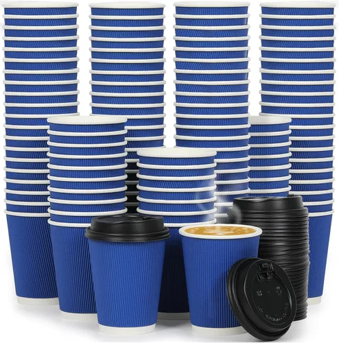Vista 54 de Paquete de 100 tazas de café desechables de 8 onzas, tazas de papel desechables de color marrón a granel, tazas de café para té caliente, chocolate