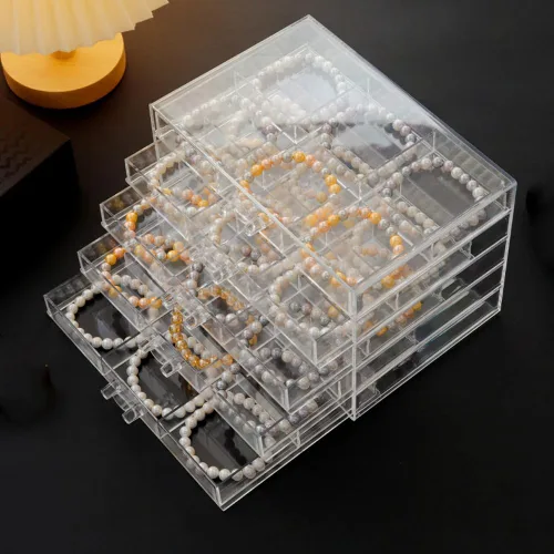 Vista 6 de YUFONG Caja de almacenamiento de aretes, organizador de 5 cajones, organizador de joyas, caja de almacenamiento de acrílico para joyas