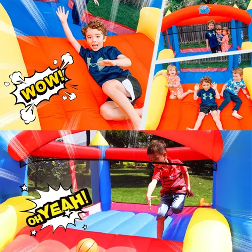 Vista 7 de Action Air Casa inflable para saltar para niños, Rojo Para niños de 3 a 10 años, castillo de salto con tobogán, casa inflable familiar con cosido