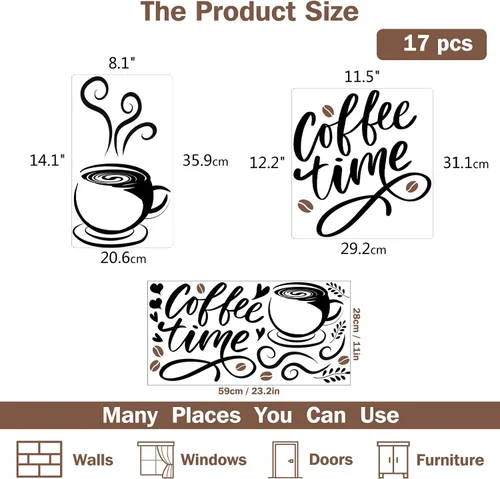 Vista 2 de OLYCRAFT Calcomanías de pared de PVC para taza de café, calcomanías artísticas, calcomanías para el hogar, murales para dormitorio, sala de estar
