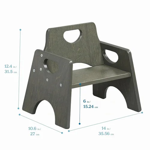 Vista 3 de ECR4Kids Silla apilable de madera para niños pequeños, 15 cm, Muebles para niños, Lavado gris, 2 unidades Gris (Grey Wash)
