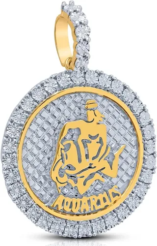Vista 5 de Acuario con diamantes auténticos y auténticos para acuario, signo del zodiaco, astrología, horóscopo, colgante de oro de 10 quilates, acabado de 2