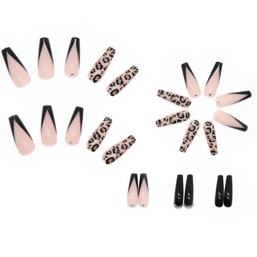 Vista 77 de Uñas postizas francesas a presión, uñas postizas largas de acrílico con forma de ataúd de cobertura completa, uñas postizas de bailarina