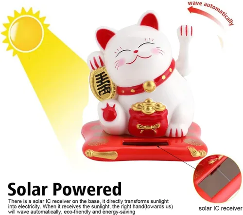 Vista 3 de Tyenaza Gato agitando, brazo agitador de gato de la suerte, gato chino japonés de la suerte, gato de la suerte, alimentado por energía solar, lindo
