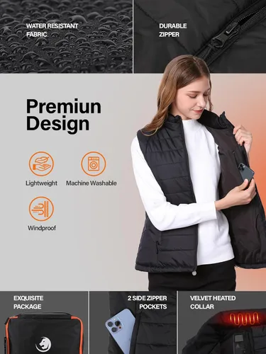 Vista 3 de SNOW LEOPARD Chaleco térmico para mujer con batería, ligero, calentamiento de invierno, lavable, ajuste delgado para esquí, caza