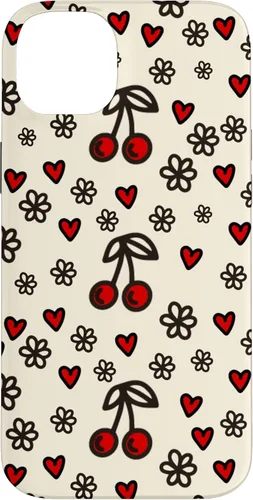 Vista 15 de Carcasa para iPhone 16 con diseño de cerezas, cerezas, diseño de corazón de San Valentín, color rojo