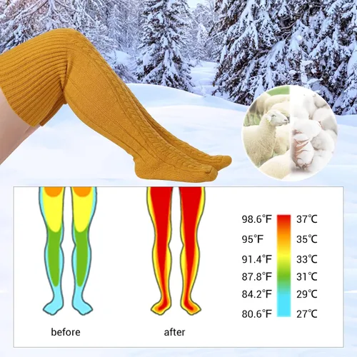 Vista 5 de Calcetines altos de lana de talla grande para muslos gruesos, extra largos para mujer, de punto trenzado cálido sobre la rodilla, calentadores