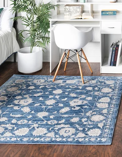 Vista 27 de Unique Loom Boston Collection - Alfombra rectangular de 2 x 3 pies y 1 pulgada, color azul y marfil