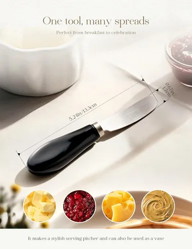 Vista 3 de AISBUGUR Paquete de 2 cuchillos esparcidores de mantequilla de acero inoxidable, cuchillo de mantequilla con mango de porcelana blanca, cuchillos
