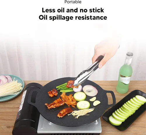 Vista 5 de Sartén antiadherente, sartén coreana para barbacoa con doble asa, revestimiento de 6 capas, parrilla redonda multifuncional para cocina de gas