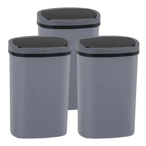 Vista 21 de PayLessHere Bote de basura de plástico de 13 galones Negro Tapa automática sin contacto con sensor de movimiento Bote de basura de cocina