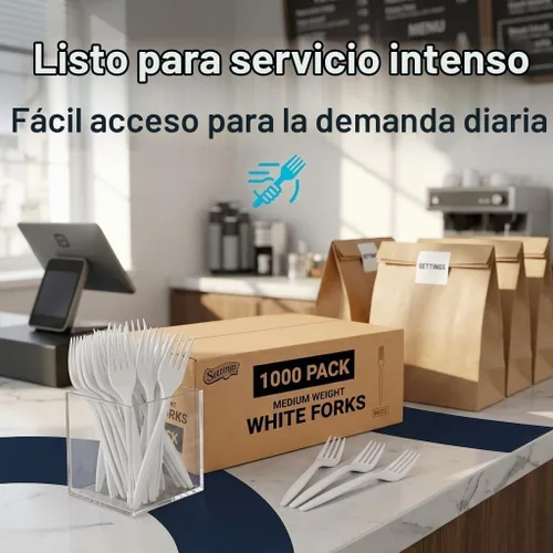 Vista 3 de Settings Tenedores de plástico blanco, 1000 unidades, tenedores desechables de alta resistencia, cubiertos de plástico a granel sin BPA