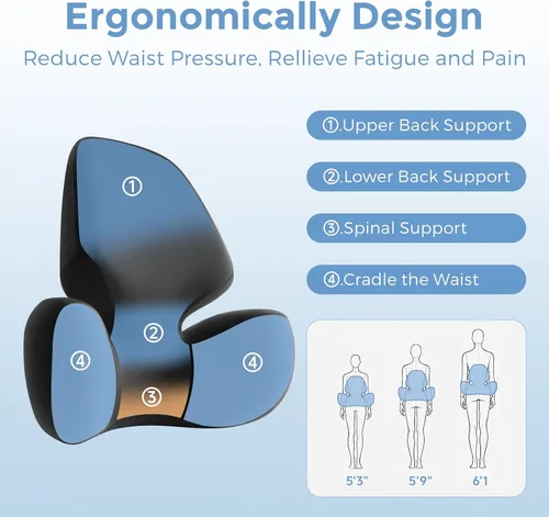 Vista 6 de BEBAS Almohada de apoyo lumbar para silla de oficina, cojín ergonómico de espuma viscoelástica para aliviar el dolor de espalda baja, funda lavable