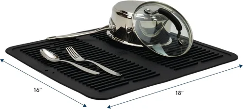 Vista 2 de S&T INC. Tapete de silicona para secar platos para encimera de cocina, 16 x 18 pulgadas, color negro