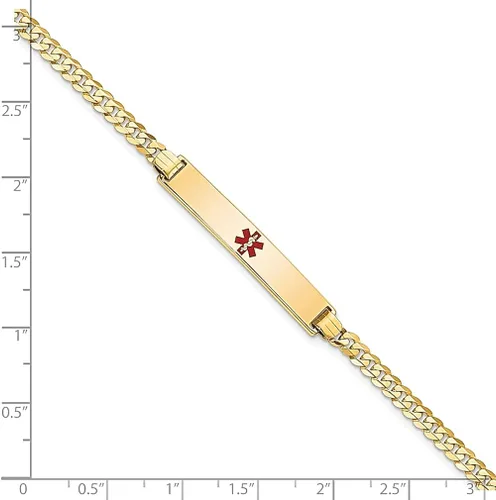 Vista 3 de 14k Yellow Gold Medical Alert Red Enamel Flat Curb Link Id Bracelet 8 Inch Fine Jewelry For Women Gifts For Her