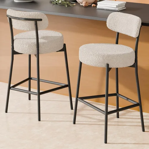 Vista 31 de Boucle - Juego de 2 taburetes de bar de altura de mostrador de 28 pulgadas, taburetes de bar modernos con asiento redondo de 4 pulgadas de grosor