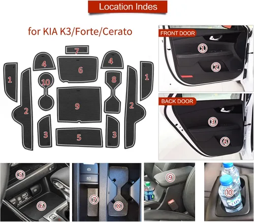 Vista 2 de SMABEE Tapete antideslizante para puerta de automóvil para Kia Forte GT GT-line 2022-2024 / Kia K3 Cerato 2021-2024 - Forro de consola central