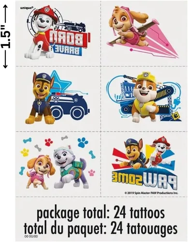 Vista 2 de Tatuajes de Paw Patrol (paquete de 24) – Tatuajes temporales vibrantes y divertidos, perfectos para cumpleaños de niños y fiestas temáticas
