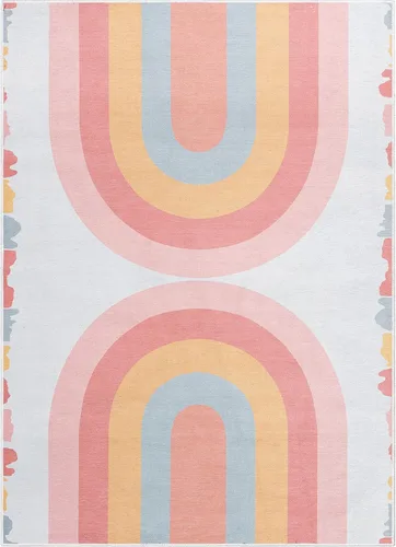 Vista 3 de Well Woven Alfombra de arco iris Crescent para niños, 3 pies 3 pulgadas x 5 pies, multicolor