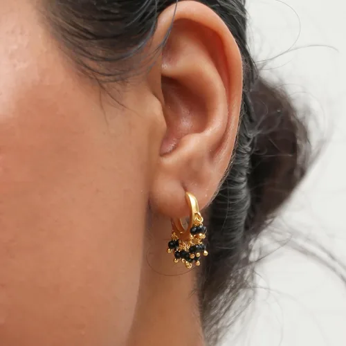 Vista 5 de Gempires Aretes de Cuentas de Piedras Preciosas Naturales de Cristal Ligeros Elegantes Hechos a Mano Joyería Hipoalergénica Chapada en Oro Diseño