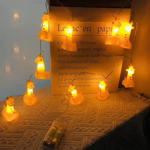 Vista 4 de Guirnalda de luces de jirafa que funcionan con pilas, luces de noche de animales, luces de hadas para decoración de dormitorio de niños, cumpleaños
