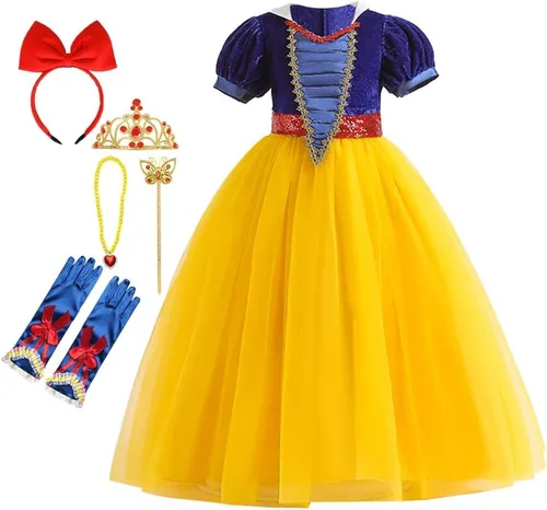 Vista 50 de HIHCBF Disfraz de princesa blanca como la nieve para niñas, cumpleaños, Navidad, Halloween, carnaval (con accesorios)
